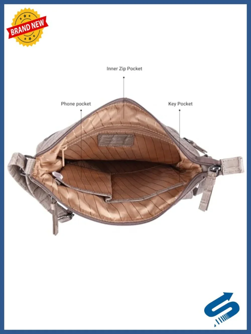 Genuine Leather Large Crossbody Sling Bag Triple Zip Shoulder Bag